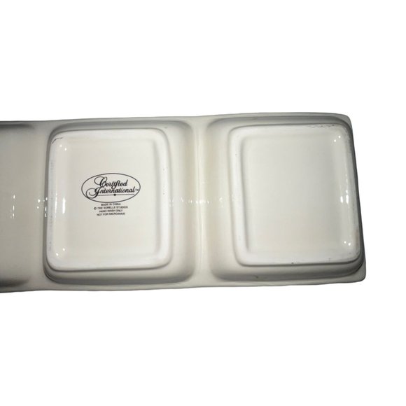 Certified International China Tre Sorelle 3 Part Divided Relish Tray Wine - Picture 6 of 6